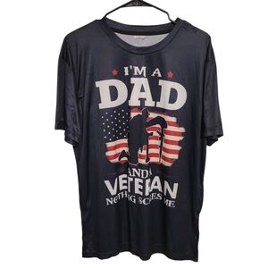 Dad and Veteran American Flag Graphic Tee Navy Dry Fit Size XL
